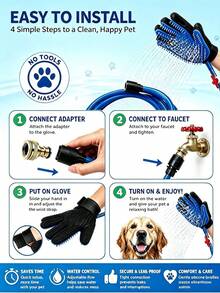Dog Bathing Glove Sprayer 3-In-1 Pet Bathing Tool, Washable, Scrubbing And De-Shedding, Connects To Garden Hose, Adjustable Water Pressure, Easy To Rinse Dog Shower, Gift For Dog Owners - Multicolor - View 5