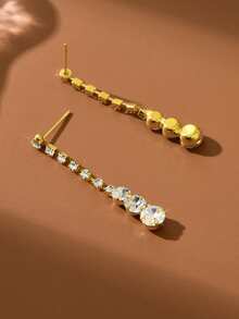 1 Pair Fashionable Long Water Drop Rhinestone Earrings, Suitable For Daily Wear By Women - Gold - View 3