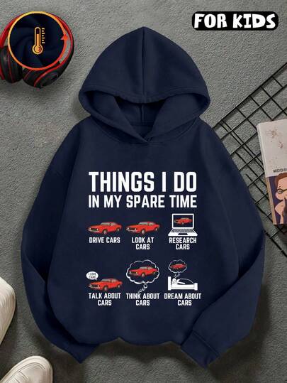 Kids Hooded Pullover, Things I Do In My Spare Time Funny Car Lover Graphic Hoodie, Soft Warm Long Sleeve Casual Children Top
