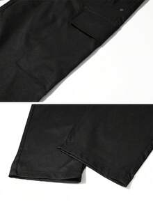Men's Elastic Drawstring Waist Cargo Pants, Multi-Pocket Rivet Decor Wide Leg Straight Leg Streetwear Casual Long Pants - Black - View 7