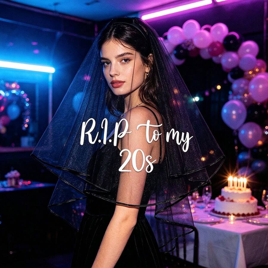 RIP 20th Birthday Black Veil 20th Death Theme Alternative Gothic Funeral Decor 30th Birthday Party Thirty And Standing Decorations Birthday Queen Crown Commemorative Gift Photo Props - Veil - View 1