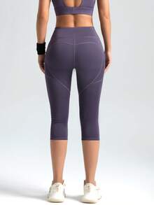 Women's Purple Shorts With Pockets, Tummy Control Stretchy For Yoga Pilates Dance Outdoor Spring Summer Fall Wear Sports - Purple - View 6
