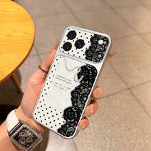 1 buah Casing Ponsel Bahan TPU Motif Retro Manis Keren Renda Mutiara Polka Dot dengan Pola Kalimat Pendek Cocok Untuk iPhone 17 Pro Max/17/16 Pro Max/15/14/13/12/11 Perlindungan Ponsel Full Cover Anti-Jatuh Soft Shell - Perak - View 4