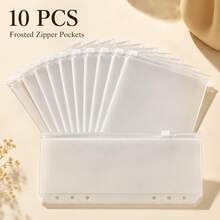 20/10/5pcs Frosted Zipper Folders, 6-Hole PVC Cash Envelopes Budget Folders, Transparent Storage Bags For Storing Invoices, Cards, Coupons And Stickers - Sets - View 2