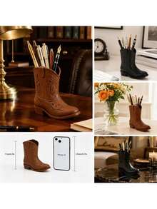 Tempat Pena dan Kotak Penyimpanan Meja Berbentuk Sepatu Bot Koboi Barat Buatan Tangan - Rak Penyimpanan Silinder Berbentuk Sepatu Bot Bergaya Pedesaan, Cocok untuk Rumah, Kantor, Sekolah, Dekorasi Meja Vintage, Hadiah Ringan, Sempurna untuk Natal, Ulang Tahun, dan Ruang Bertema Barat - Beraneka warna - View 8