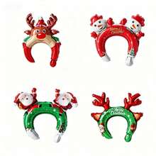 Christmas Reindeer Snowman Santa Claus Shaped Headband Foil Balloons, Holiday Party Decoration, Store Event Atmosphere Decor Balloons - Multicolor - View 4