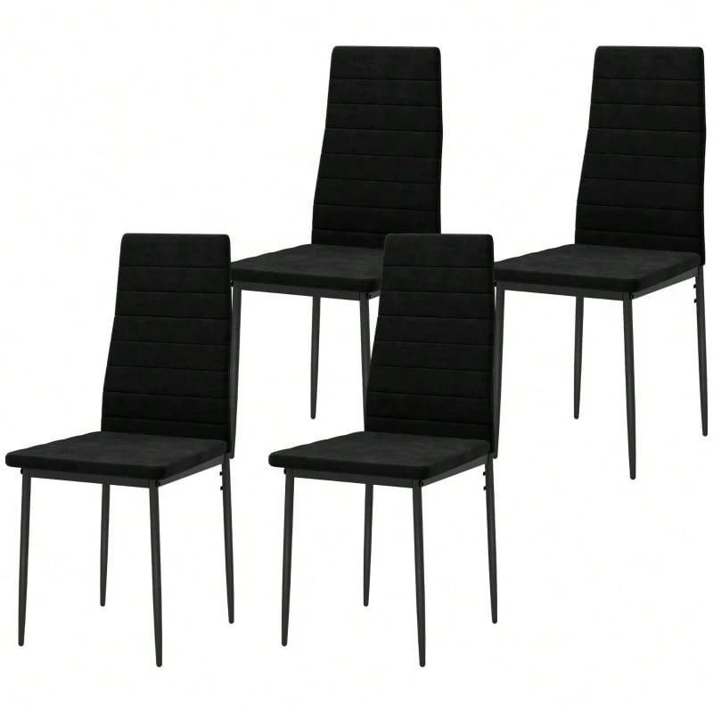 4er-Set Esszimmerstühle, Armloses Design, Stoffpolsterung, Metallbeine, Schwarz - 黑色 - 查看 1