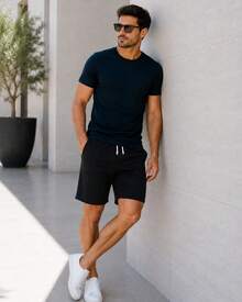 Shorts Linho Masculino com Cordão com Bolso Shorts Mauricinho Linho Premium Verão Final de Ano Praia - Preto - Visão 4
