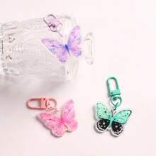 6 Pcs/Pack Cute Colorful Butterfly Acrylic Keychains, Cartoon Backpack Pendant Key Rings, Aesthetic Decorative Key Holders For Students Party Favor Gift Supplies - Butterfly - View 11