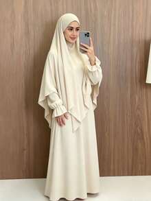 Set 2 Potong Khimar + Abaya, Longgar dan Nyaman, Praktis dan Cepat, Pakaian Muslim untuk Wanita, Cocok untuk Pemakaian Sehari-hari dan Sholat, Sepanjang Musim - MultiWarna - View 1