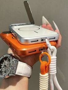 奢華閃粉相機保護支架磁吸手機殼，相容 iPhone 17 Pro Max 17 Pro 17 16 Pro Max 16 Pro 16 15 Pro Max 15 Pro 15 14 Pro Max 14 Pro 14 13 Pro Max 13 Pro 13，支援無線充電、防摔鏡頭保護背蓋，附短繩 - 橘色 - 查看 4