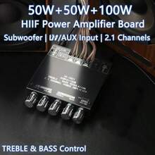2.1 Channel Subwoofer Amplifier Board, HiFi Subwoofer Power Amplifier, Supports Bass And Treble Adjustment, 50W+50W+100W Stereo Digital Audio Module, Suitable For Home Theater DIY Speakers, DC Power Supply, Max Voltage 36V, Battery Not Included - A - View 5