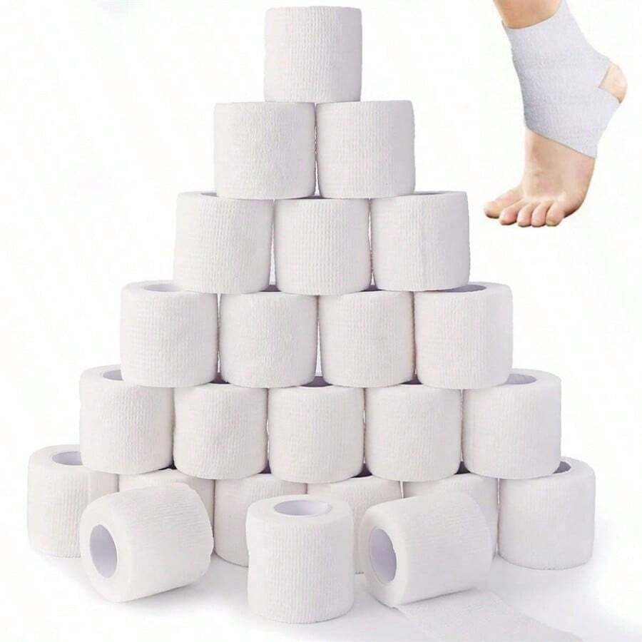 7 Rolls Of Self-Adhesive Bandage, Breathable Athletic Tape, Self-Adhesive Athletic Bandage (White), Suitable For Football, Basketball, Running, Fitness, Badminton, Tennis Accessories, Bandages (5cm White) - White - View 1