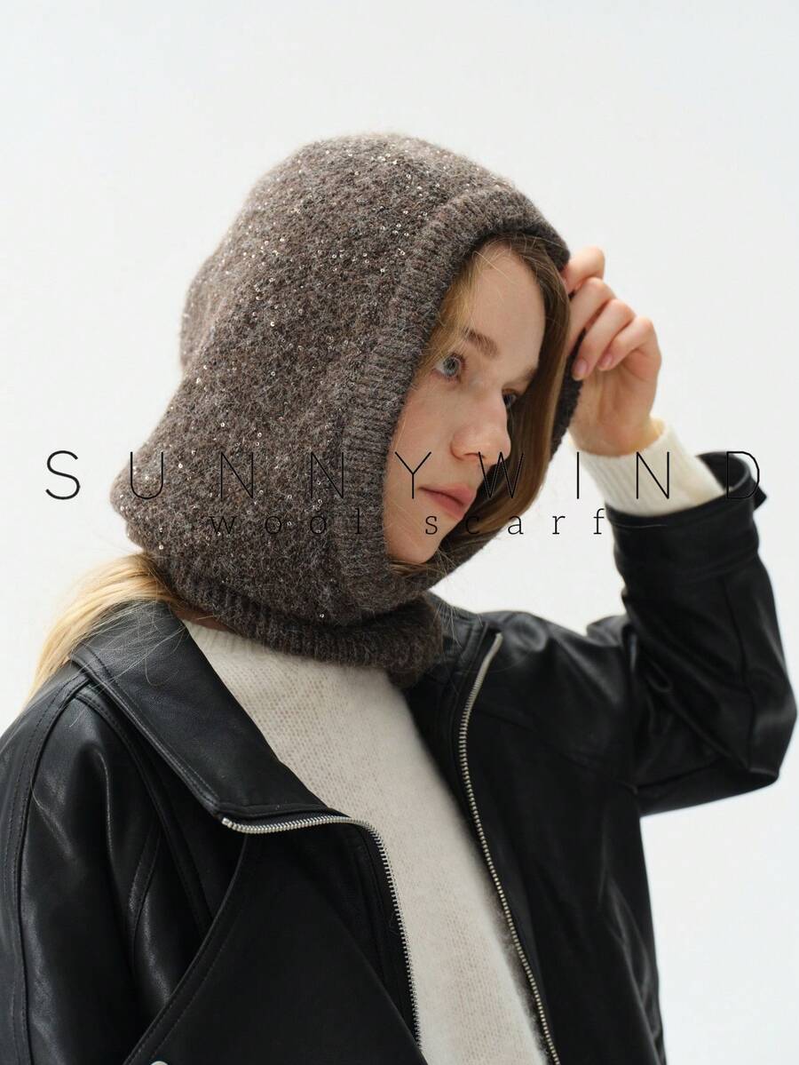 1pc Women's Sequin Solid Color Fashion New Style Polyester Baroque Beret Hat, Autumn/Winter Daily Wear - Coffee - View 1