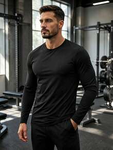 Men's 3-Pack Solid Color Long Sleeve Shirts, Classic Crew Neck Soft Stretch T-Shirts, Everyday Wear Tops - Multicolor - View 3