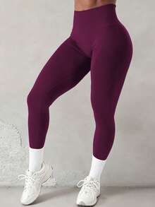 Yefecy Women's Seamless Mid-Waist Compression Leggings, High-Elasticity Tummy Control Butt Lifting Fitness Yoga Workout Pants - Purple - View 8