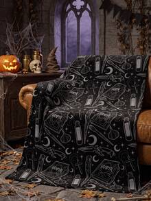 1pc Halloween Flannel Blanket, Single-Sided Print, Soft & Lightweight, Cartoon Pattern, Comfortable & Easy Care, Multi-Purpose Blanket, Suitable For Bedroom, Sofa, Study And Dorm, Room Decor, Halloween Decor, Ideal Halloween Gift, Perfect Birthday Gift - Multicolor - View 7