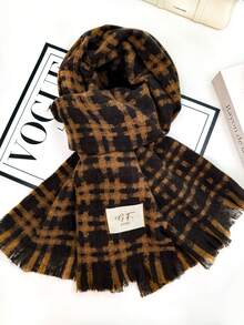 1pc Universal Multi-Color Plaid New Style Versatile Casual Scarf Suitable For Autumn/Winter - J-shaped Coffee - View 5