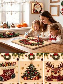 DIY Christmas Pearl & Diamond Art Kit, Includes Beads And Gem Stickers, Handmade 3D Holiday Decor, Adult Gift, Parent-Child Interactive Activity, 4 Classic Beaded Decoration Designs - A - View 3