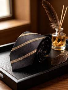 1pc Fashionable High-End Tie Suitable For Business Travel, Casual, Dinner, Wedding - Brown - View 5