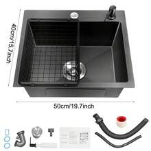 50*40cm Black Built-In Kitchen Sink, Stainless Steel Single Sink, Kitchen Sink With Drain Accessories Handmade Modern Sink - 50*40cm - View 2