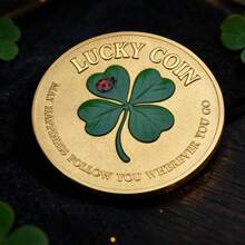 Painted Embossed Lucky Four-Leaf Clover Commemorative Coin, Lucky Coin, 3D Relief Pattern Coin, Unique Collectible Souvenir Lucky Gift, Two Colors Available - Multicolor - View 3