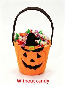 Kids Halloween Trick Or Treat Felt Bucket, Mini Pumpkin Ghost Bat Candy Hand Bag, Child Halloween Party Candy Storage Basket - Multicolor - View 11
