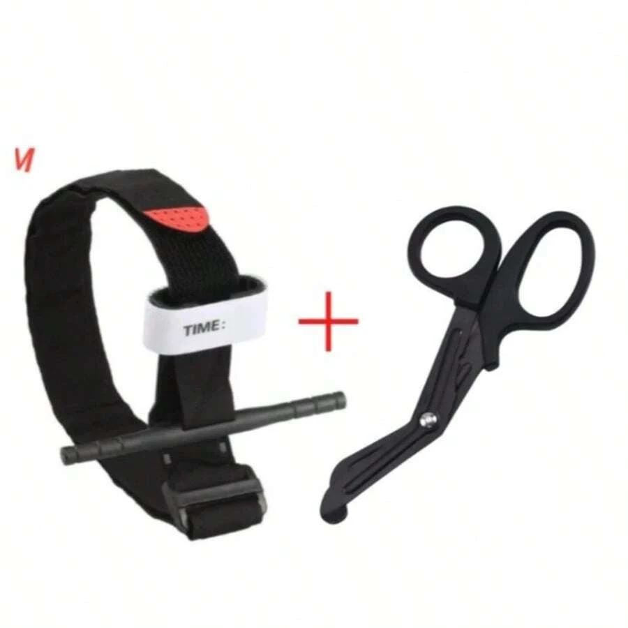 Kit Torniquete Tático Militar Kit Primeiros Socorros Tesoura Aph Ponta Romba Socorrista - B-preto - Visão 1