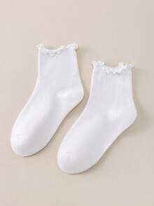 Random 1/5/10pairs Of Fashionable Ruffled Children's Socks, Soft Ribbed Socks, Five-Color Ruffled Cuffs, Comfortable For Everyday Use In All Seasons. - Multicolor - View 13