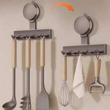 1pc 3-Hook Strong Suction Cup Hook, No-Drill Wall Storage Rack, Gun Gray Minimalist Hook, Suitable For Kitchen, Bathroom, Dorm, Door Back Clothing Hook, Towel / Apron Storage Hook - Gunmetal Gray - View 9