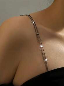 2/4/6 piezas/pares Cadena de hombro de sujetador ajustable con strass, cadena corporal de metal para sujetador de mujer, accesorio de lencería - Multicolor - Ver 4