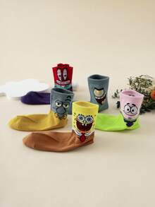 SpongeBob SquarePants 5 Pairs SquarePants Series Contrast Color Pattern Fun Personalized Kids Mid-Calf Socks - Multicolor - View 3