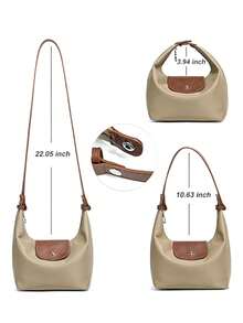 Fashionable Convertible Women's Mini Nylon Crescent Dumpling Bag, Lightweight Shoulder Wallet, Double Strap Crossbody Bag, Nylon Shoulder Bag - Khaki - View 2