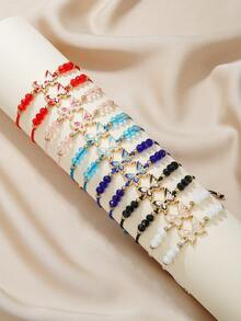 12pcs Oil Painted Butterfly With Faceted Crystal Beads CC Spacer Beads Adjustable Woven Bracelet Set For Women, Suitable For Family, Friends Sharing, Gift Giving And Daily Wear - Multicolor - View 1