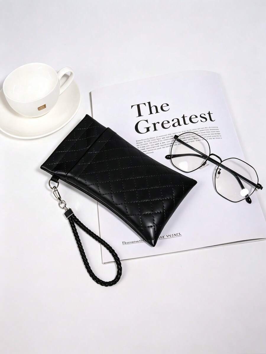 2026 New Double Layer Storage Bag With Flower Charm, PU Leather Stitched Waterproof High-End Eye-Shaped Design, No Elastic Band - Multicolor - View 1