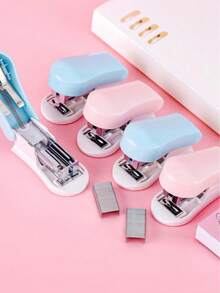 1pc Macaron Cartoon Mini Stapler With Staples, Lightweight And Effortless Body, Metal Binding Firm And Secure, Convenient For Organizing Test Papers, Receipts, Homework, Fresh And Cute Print, Eye-Catching Design, Portable And Easy To Store, Recommended Stationery For Back To School Season, Suitable As Christmas, Halloween, Thanksgiving Gifts For Classmates And Colleagues - Multi-color - View 3