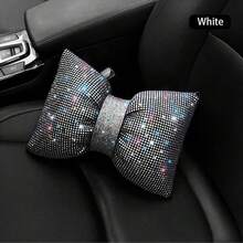 1pc Car Neck Pillow, Soft Car Headrest, Shiny Car Pillow, Bowknot Pillow, Crystal Rhinestone Car Accessories, Women's Car Pillow - Multicolor - View 13