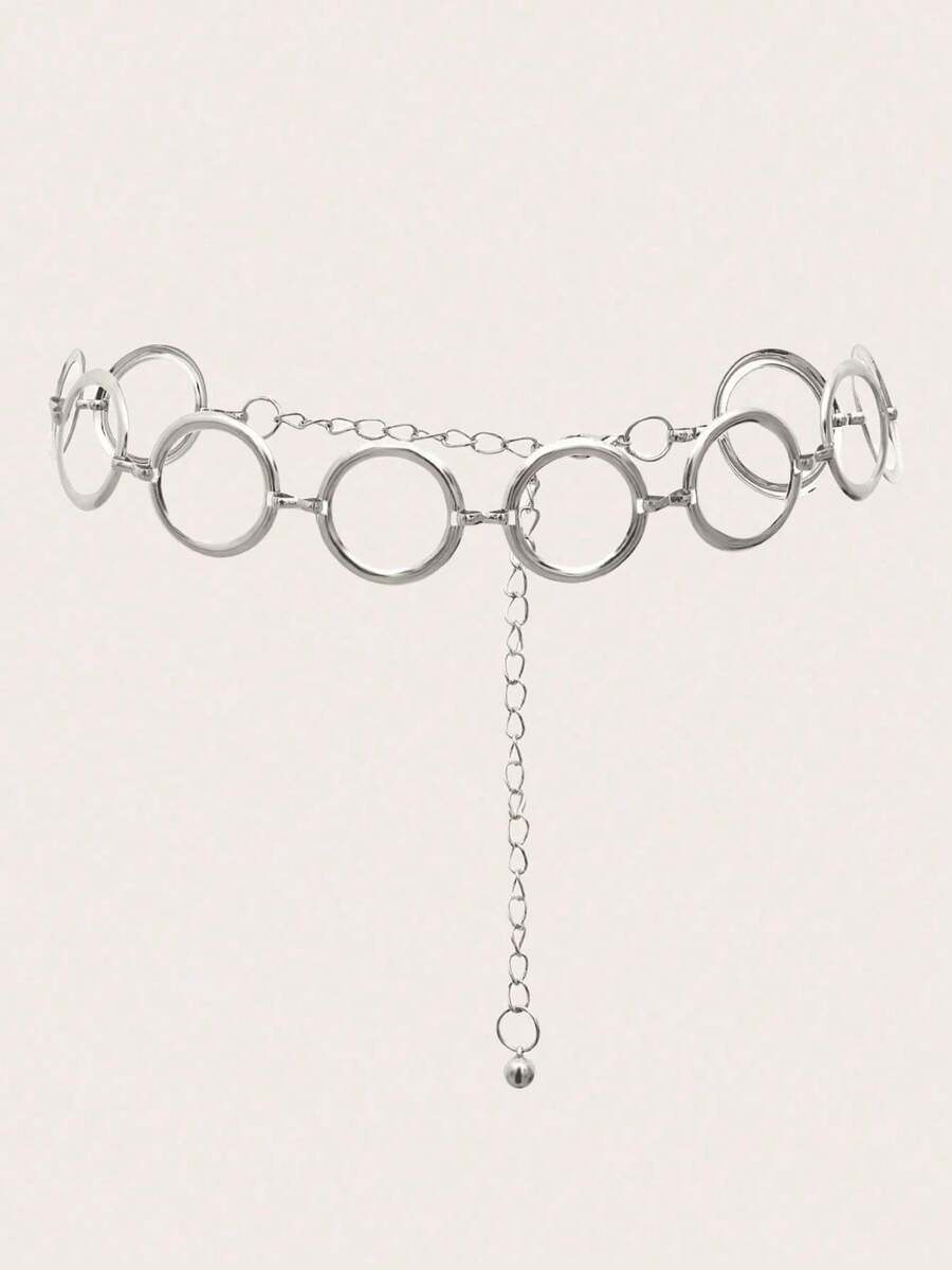 1PC Simple Ring Waist Chain Versatile Retro Belt For Dress, Coat, Jeans, Suitable For Daily Wear And Parties Halloween - Silver - View 1