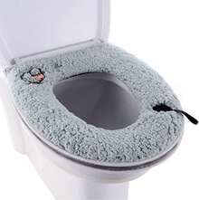 1 Piece Plush Thick Warm Washable Toilet Seat Cover With Handle And Zipper, Grey, Bathroom - Grey - View 7