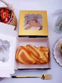5/10pcs 6*6*3 Inch Fit 4 Inch Cake Transparent Window Paper Pastry Cake Packaging Box Minimalist Versatile Square Birthday Wedding Holiday Party Best Friend Tea Break Home Baking Store Pastry Takeout Gift Box - View 3
