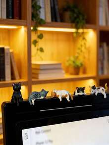 Super Cute Sleeping Cat Car Dashboard Ornament Screen Decoration Mini Figurine Resin Cartoon Decor For Car Interior, Computer Desktop, Office And Home Decor (With Acrylic Double-Sided Adhesive) - Multicolor - View 7