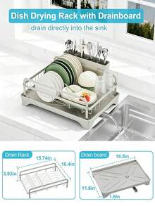 1 Piece Kitchen Countertop Dish Rack, Metal Tableware Storage Rack With Drip Tray And Chopstick Holder, Household Dish Organizer. - Grey - View 2