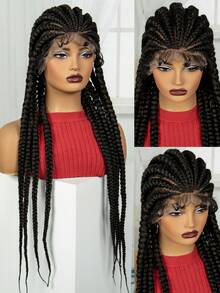 A ANYTIME Full Lace Multiple Braids Synthetic Wig Fat Multiple Braids Lightweight Easy To Wear Braided Synthetic Fiber Braid Hood, Halloween - Black - View 10