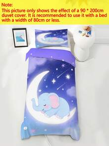 1套嬰兒睡眠大象月亮印花床上用品套裝，紫色漸層星空聚酯纖維嬰兒床上用品，嬰兒床育兒室裝飾 - 彩色 - 查看 5