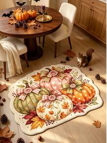 1 pieza Alfombra decorativa con lazo de calabaza de 4 colores, decoración de dormitorio, alfombra pequeña, alfombra, decoración del hogar, alfombra de sala de estar, alfombra pequeña de sala de estar, alfombra de dormitorio, decoración del hogar de sala de estar, alfombra de exterior, alfombra lavable, regalo de temporada de graduación - Multicolor - Ver 1