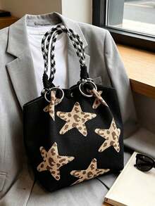 Classic Colorblock Polka Dot Casual Versatile Artistic Bucket Bag, Multi-Functional Daily Commute Handbag, Suitable For Niche Shopping And Dating - Black - View 3