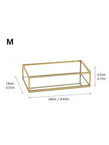 1pc Nordic Rectangular Transparent Glass Jewelry Tray, Gold Iron Frame Mirrored Glass Bottom Storage Box, Organizer For Perfume Cosmetics Makeup Brushes Lipstick Accessories, Vanity Home Decor - Multicolor - View 13