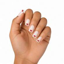 Finger Queen Short Square False Nails French Manicure Butterfly Red 24pcs Sheet - Francesinha Borboleta Vermelha - Ver 1