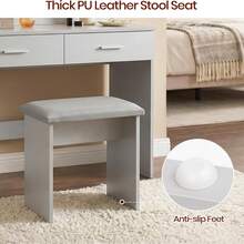 Jooli H Dressing Table Set With LED Lights Mirror, Vanity Makeup Table 2 Large Drawers And Stool, Grey - Silver Gray - View 5