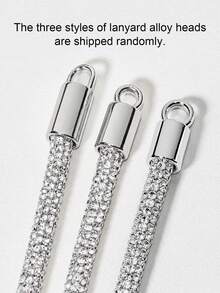 Correa de lujo con strass para teléfono, correa anti-pérdida, cadena de strass completa de moda para mujer, funda de teléfono anti-caída de alta gama con strass, correa cruzada con colgante de strass brillante y clip giratorio de metal - Correa cruzada plateada - Ver 8